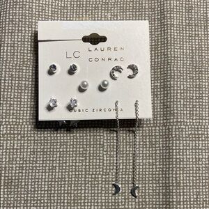 LC Lauren Conrad Silver and Pearl Earring Set